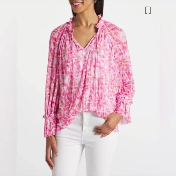 Vince Camuto Pink Floral Peasant Top XS - Picture 1 of 9
